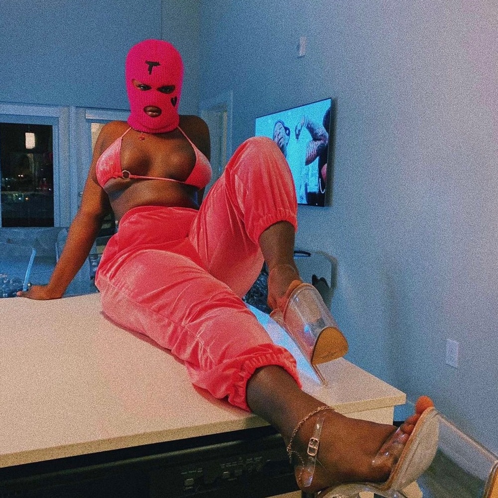 Dolls Kill pink 2 piece set with face Ski Mask!